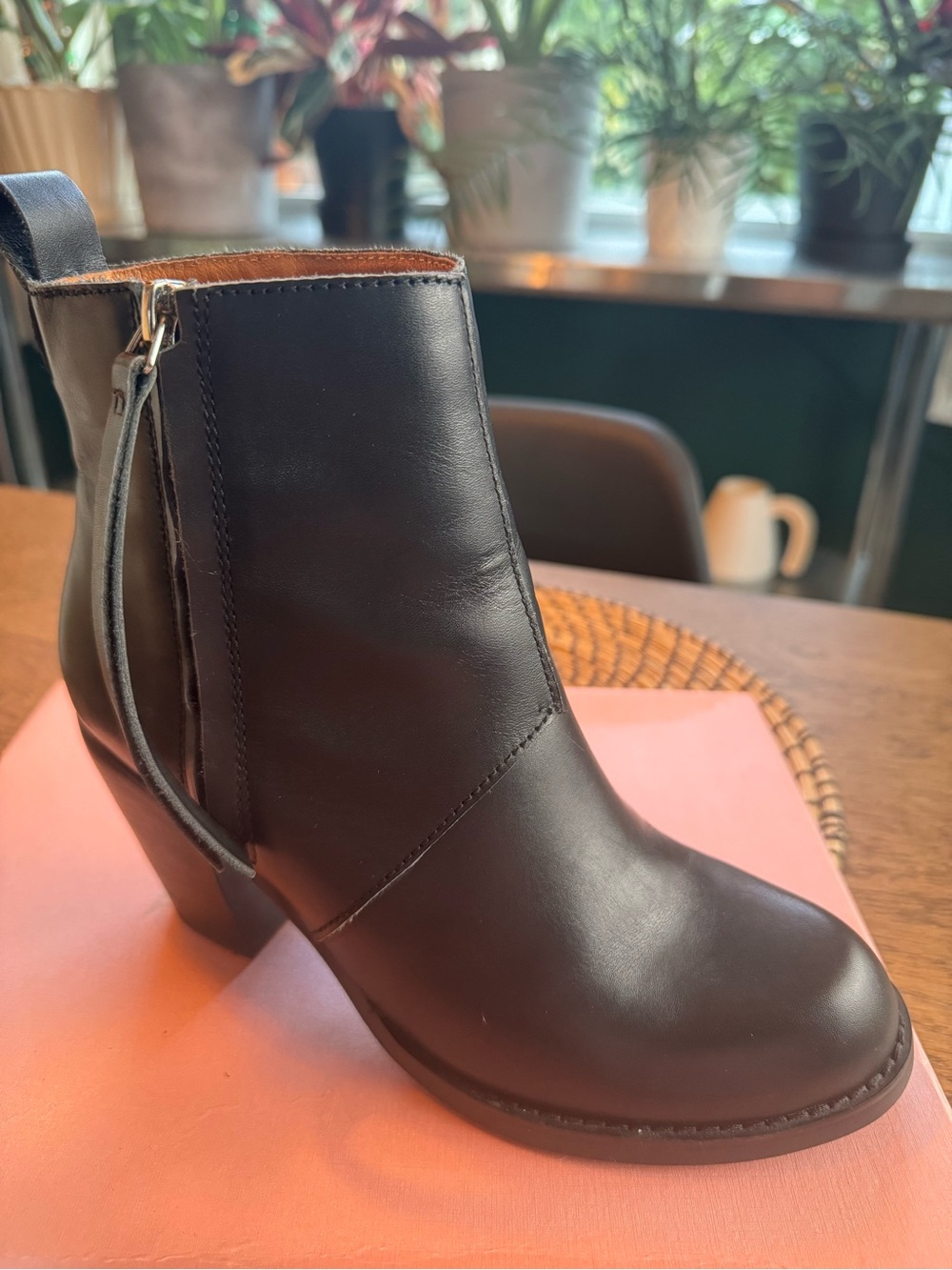 Acne Black Leather Ankle Boot with Side Zipper